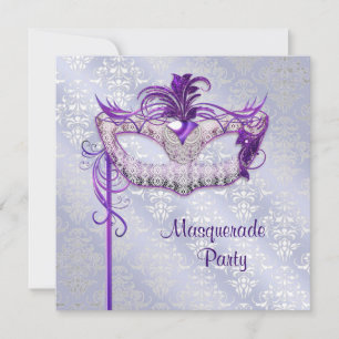 Invitación Elegante Fiesta de Máscaras Plateada Morada