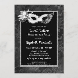 Invitación Elegante Fiesta de Masquerade Black/White Sweet 16