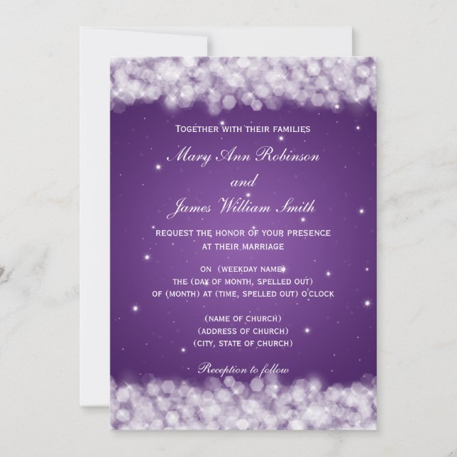 Invitación Elegante Fiesta de matrimonio pulido morado (Anverso)