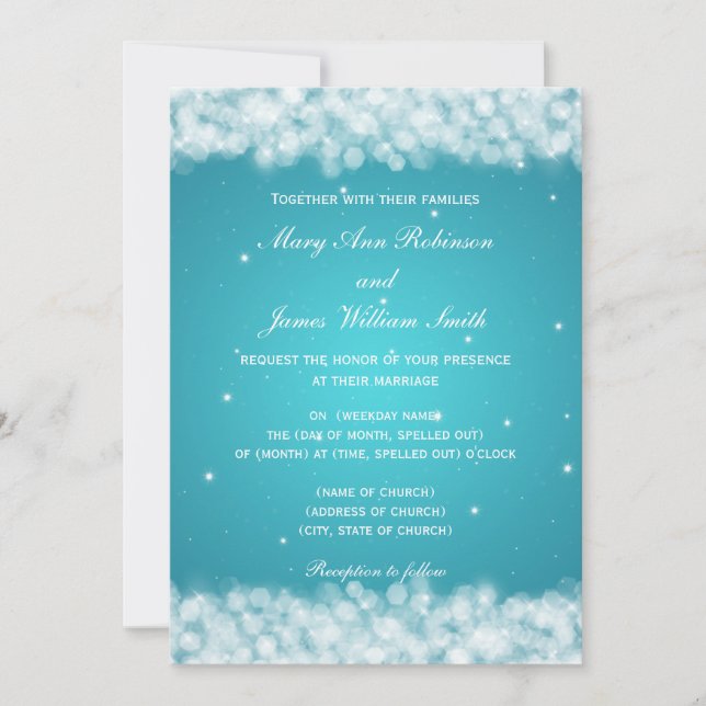 Invitación Elegante Fiesta de matrimonio Sparkle Turquoise (Anverso)