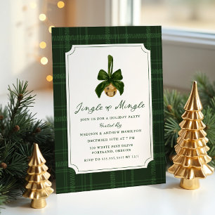 Invitación Elegante Fiesta de Navidad a cuadros con música y 