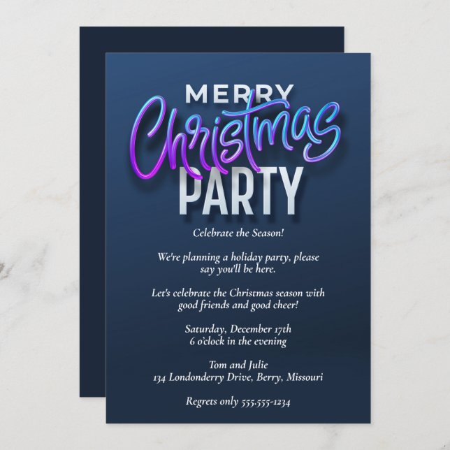 Invitación Elegante Fiesta de Navidad Blue Merry (Anverso / Reverso)