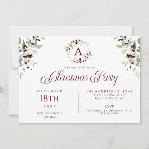 Invitación Elegante Fiesta de Navidad con Acebo en Acuarela