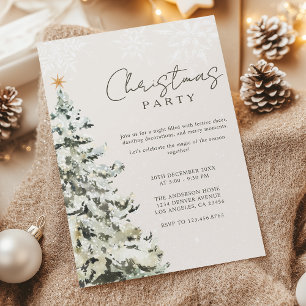 Invitación Elegante Fiesta de Navidad con Árbol de Acuarela