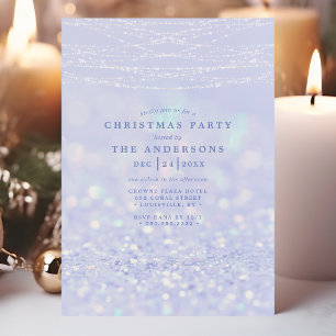 Invitación Elegante Fiesta de Navidad con Brillo Azul Platead