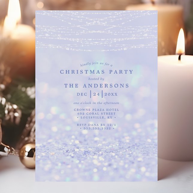 Invitación Elegante Fiesta de Navidad con Brillo Plateado Azu (Subido por el creador)