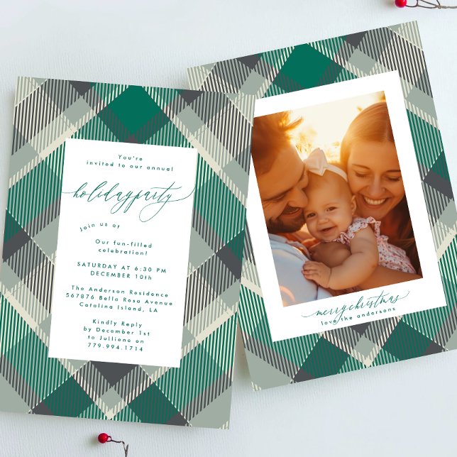 Invitación Elegante fiesta de Navidad con la foto verde de Pl (Subido por el creador)