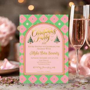 Invitación Elegante Fiesta de Navidad con Patrón de Arlequín 