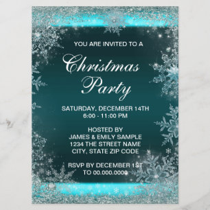 Invitación Elegante Fiesta de Navidad de Copo de Nieve Azul T