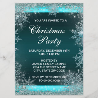 Invitación Elegante Fiesta de Navidad de Copo de Nieve Azul T