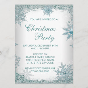 Invitación Elegante Fiesta de Navidad de Copo de Nieve Azul T