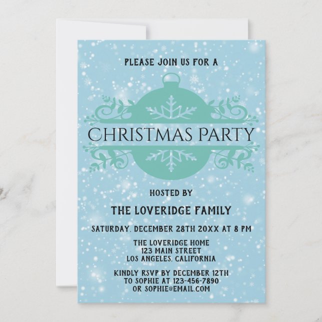 Invitación Elegante fiesta de Navidad de la empresa Blue Comp (Anverso)