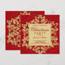 Invitación Elegante fiesta de Navidad de Purpurina Rojo y Oro