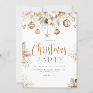 Invitación Elegante fiesta de Navidad dorada de los adornos