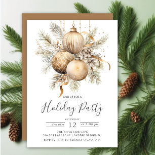 Invitación Elegante fiesta de Navidad dorada de los adornos