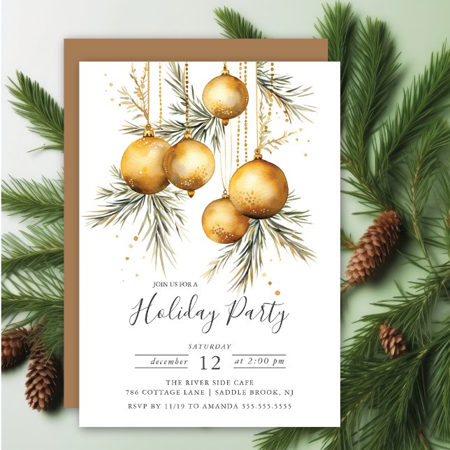 Invitación Elegante fiesta de Navidad dorada de los adornos (Subido por el creador)