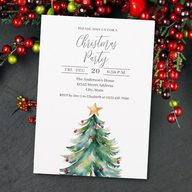 Invitación Elegante fiesta de Navidad en Árbol de acuarela (Subido por el creador)