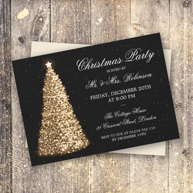 Invitación Elegante fiesta de Navidad en el Árbol de Oro (Subido por el creador)