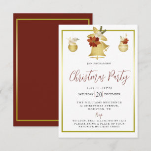 Invitación Elegante Fiesta de Navidad en Oro y Rojo