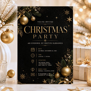Invitación Elegante FIESTA DE NAVIDAD Estrellas de brillo dor