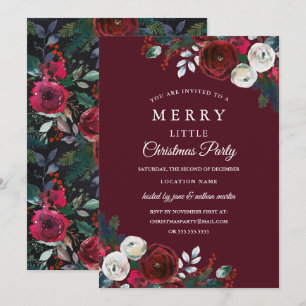 Invitación Elegante Fiesta de Navidad Floral Borgoña