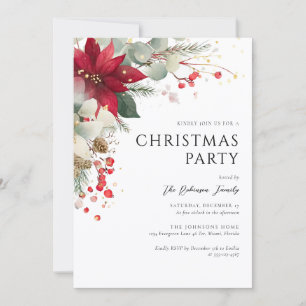 Invitación Elegante Fiesta de Navidad Floral Roja