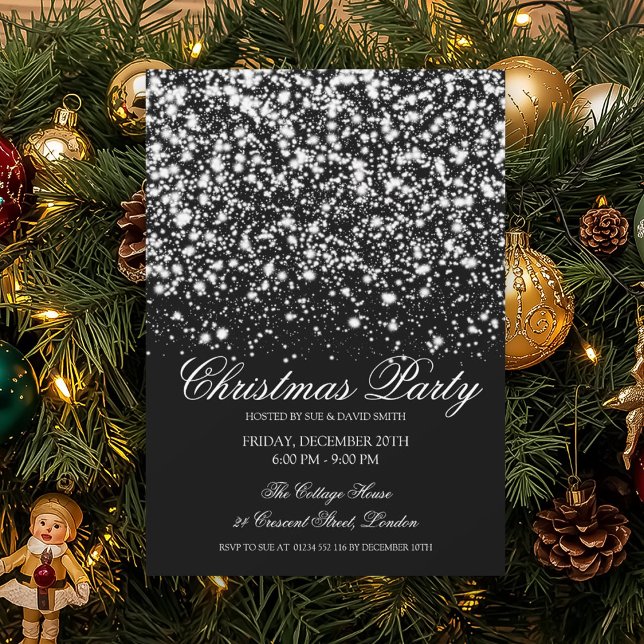 Invitación Elegante Fiesta de Navidad Glam Silver Midnight  (Subido por el creador)