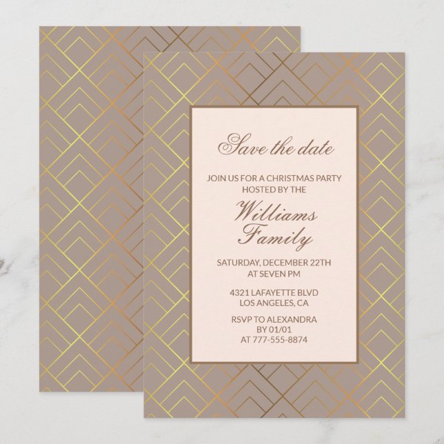 Invitación Elegante fiesta de Navidad  Guarda la fecha (Anverso / Reverso)