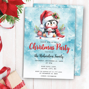 Invitación Elegante Fiesta de Navidad Navidades Cute Pingüino