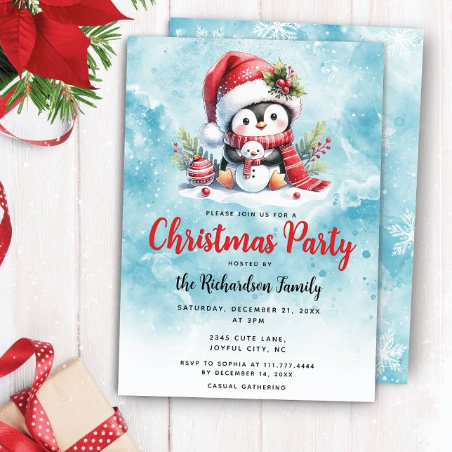 Invitación Elegante Fiesta de Navidad Navidades Cute Pingüino (Subido por el creador)