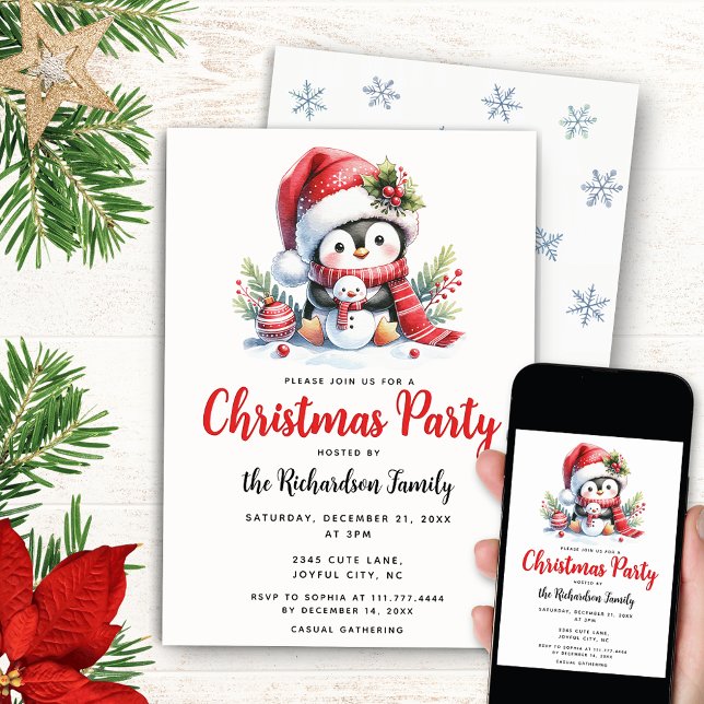 Invitación Elegante Fiesta de Navidad Navidades de Penguin Cu (Subido por el creador)
