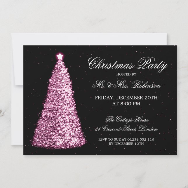 Invitación Elegante fiesta de Navidad Rosa (Anverso)
