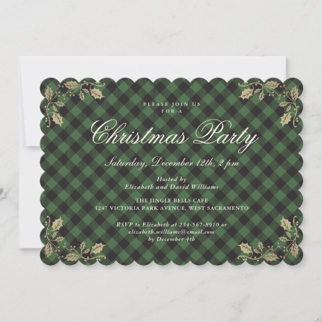 Invitación Elegante fiesta de Navidad Verde Acondicionado (Anverso)