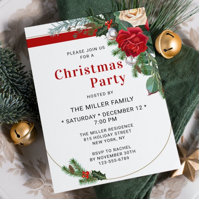 Invitación Elegante Fiesta de Navidades acuáticos florales (Subido por el creador)