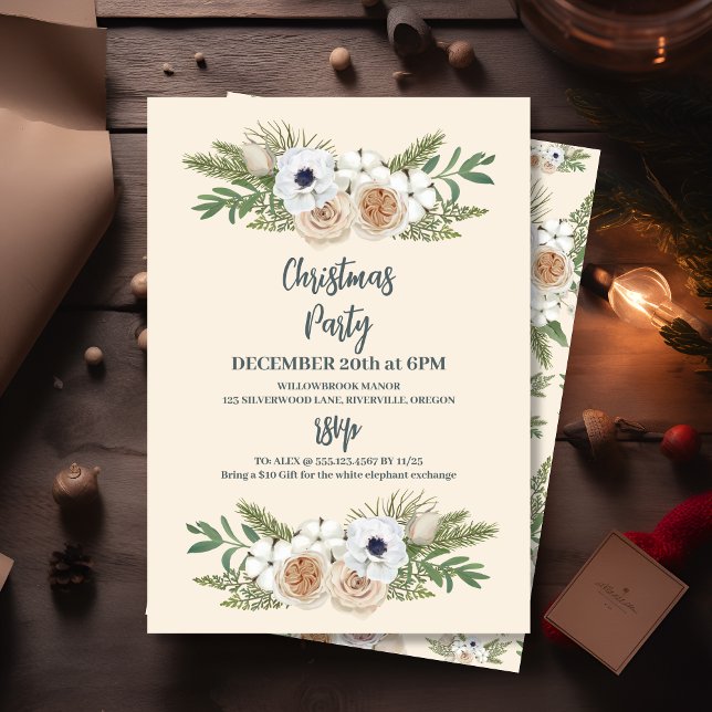 Invitación Elegante Fiesta de Navidades acuáticos florales (Subido por el creador)