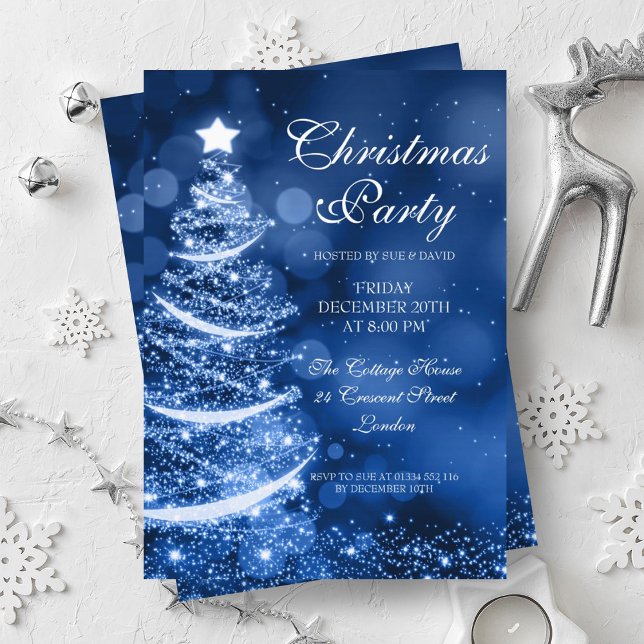 Invitación Elegante Fiesta de Navidades azules de invierno (Elegant Winter Blue Christmas Party Sparkle Invitation)