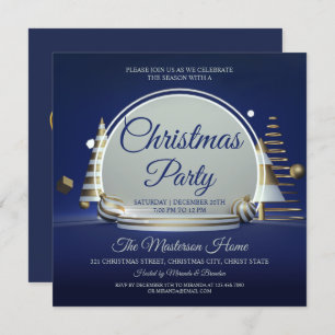 Invitación Elegante fiesta de Navidades azules y plateados