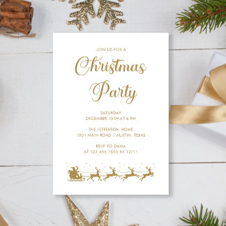 Invitación Elegante Fiesta de Navidades blancos de oro person
