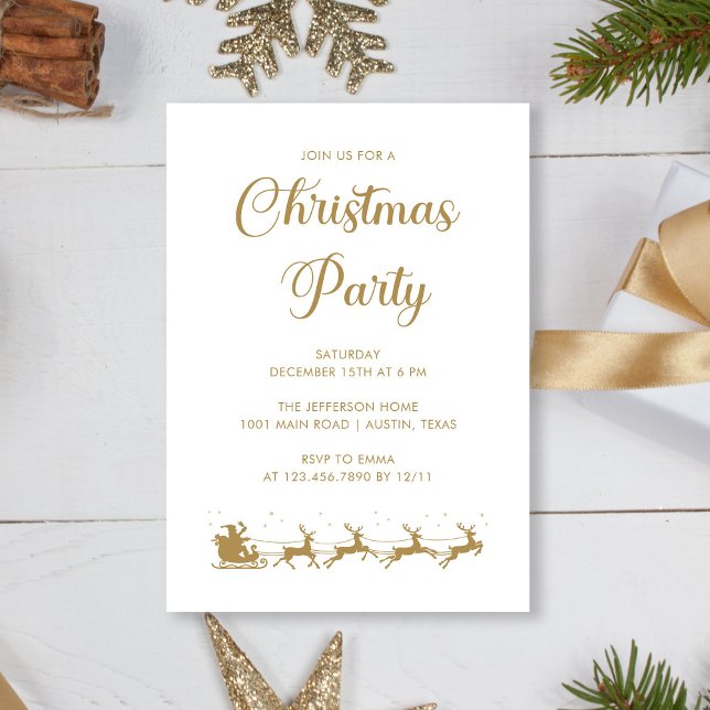 Invitación Elegante Fiesta de Navidades blancos de oro person (Personalized Elegant Gold White Christmas Party Invitation)