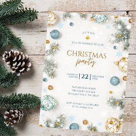 Invitación Elegante Fiesta de Navidades blancos y azules
