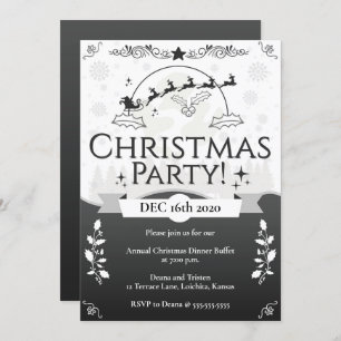 Invitación Elegante Fiesta de Navidades blancos y negros