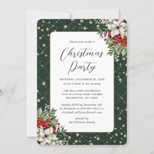 Invitación Elegante Fiesta de Navidades Botánicos de Oro Verd