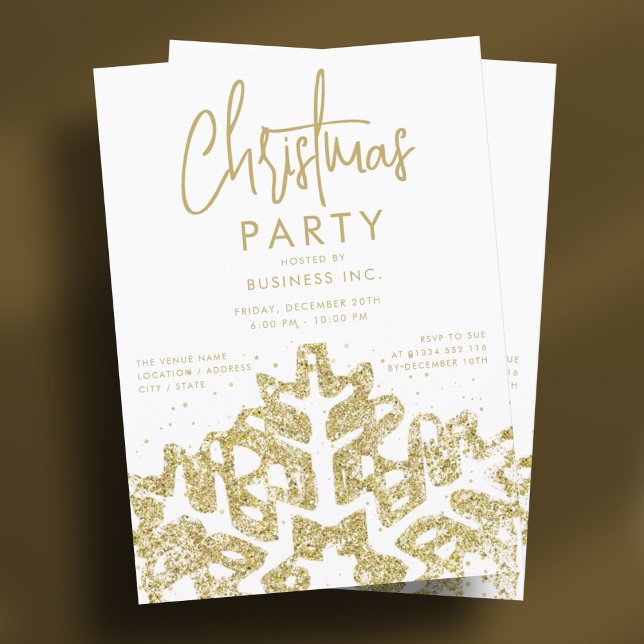 Invitación Elegante Fiesta de Navidades corporativos de copos (Elegant Gold Snowflake Corporate Christmas Party Invitation)