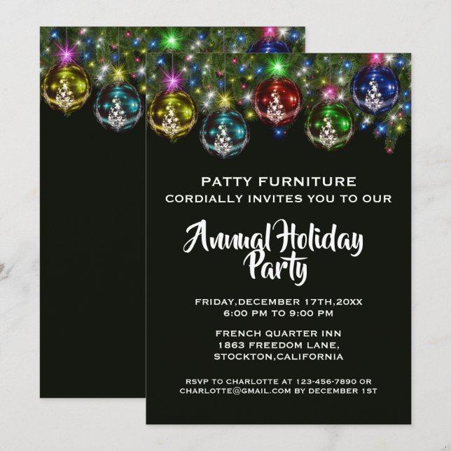 Invitación Elegante Fiesta de Navidades corporativos en baudi (Anverso / Reverso)
