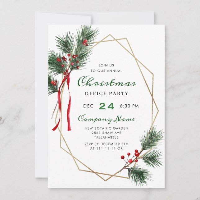 Invitación Elegante Fiesta de Navidades Corporativos Holly Be (Anverso)
