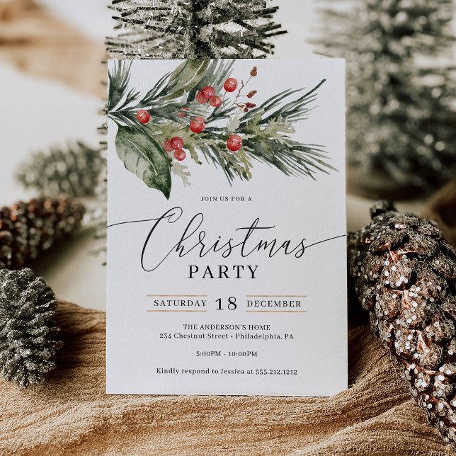 Invitación Elegante Fiesta de Navidades de acuarela (Subido por el creador)