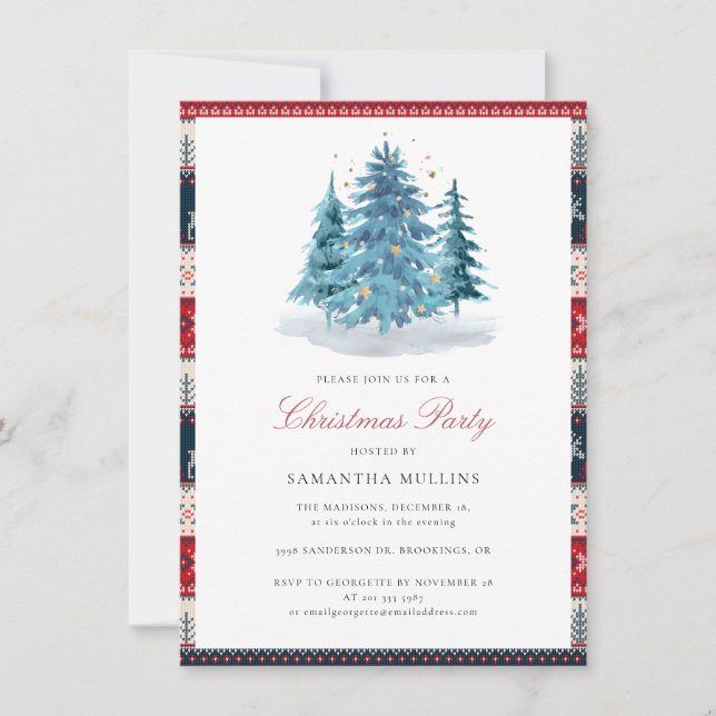 Invitación Elegante Fiesta de Navidades de acuarela (Anverso)