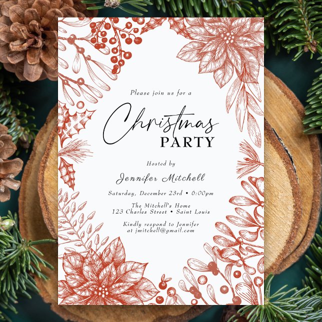Invitación Elegante Fiesta de Navidades de acuarela botánica (Subido por el creador)