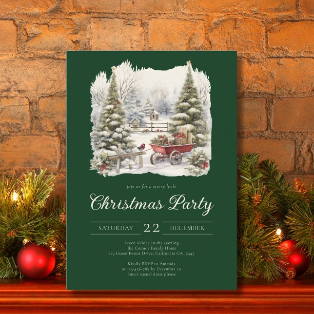 Invitación Elegante Fiesta de Navidades de acuarela de época (Subido por el creador)