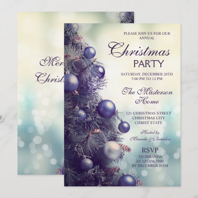 Invitación Elegante Fiesta de Navidades de árbol de Navidad p (Anverso / Reverso)